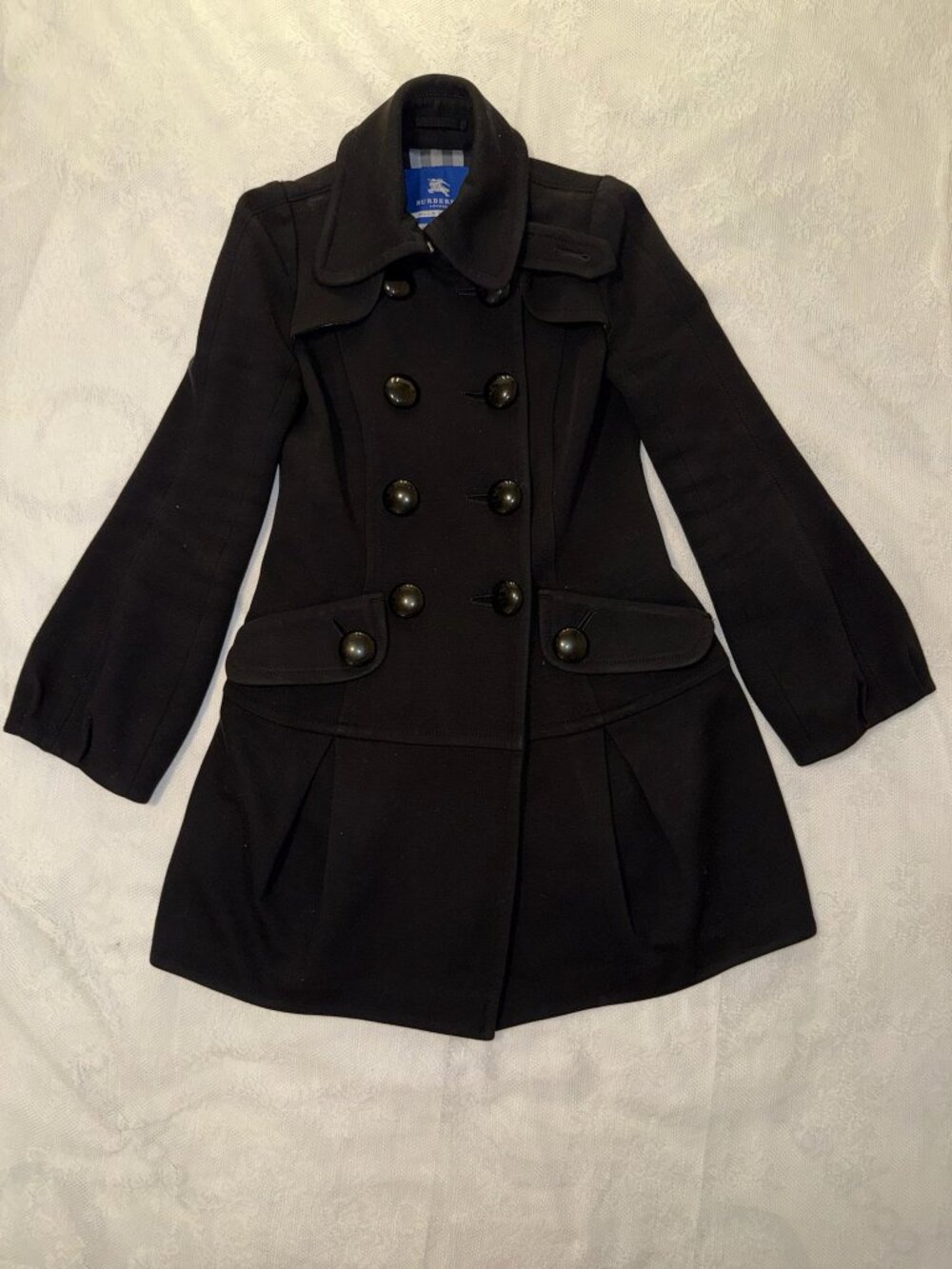 Vintage Burberry Black Pleated Coat with Nova Check Lining